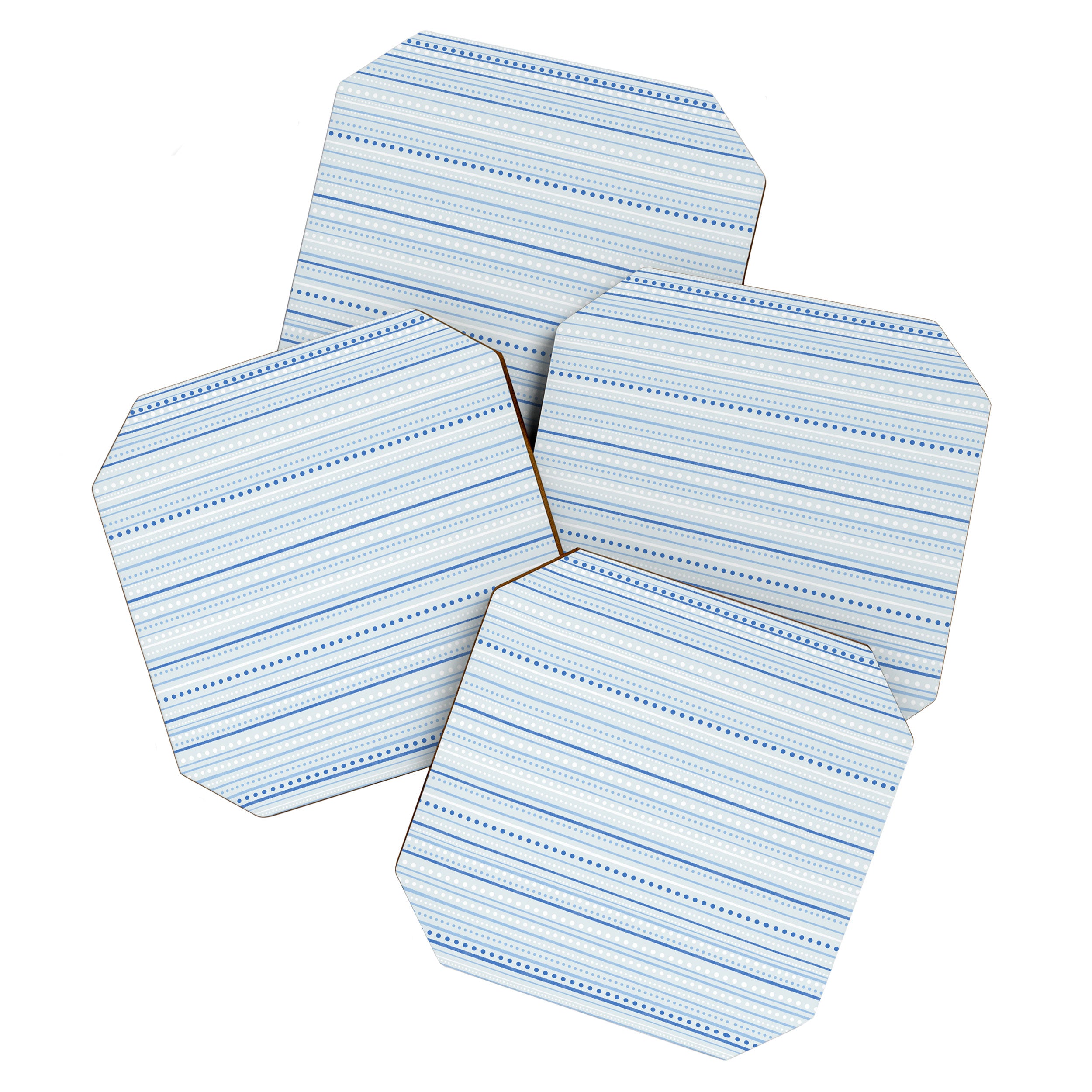 Bamako Textured Stripes and Dots Pattern in Light Blue and White Coaster Gallery Image 1
