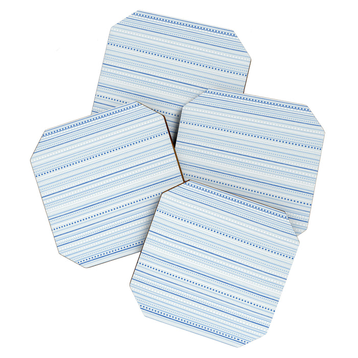 Bamako Textured Stripes and Dots Pattern in Light Blue and White Coaster Gallery Image 1