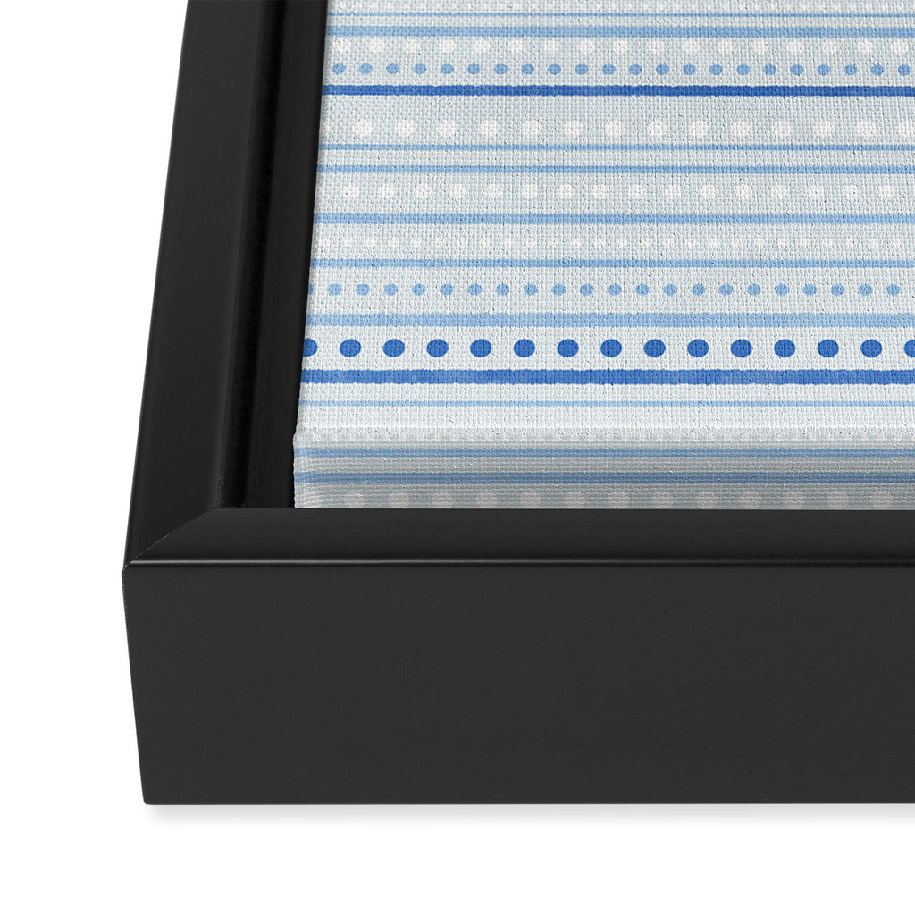 Bamako Textured Stripes and Dots Pattern in Light Blue and White Framed Canvas Print Gallery Image 3