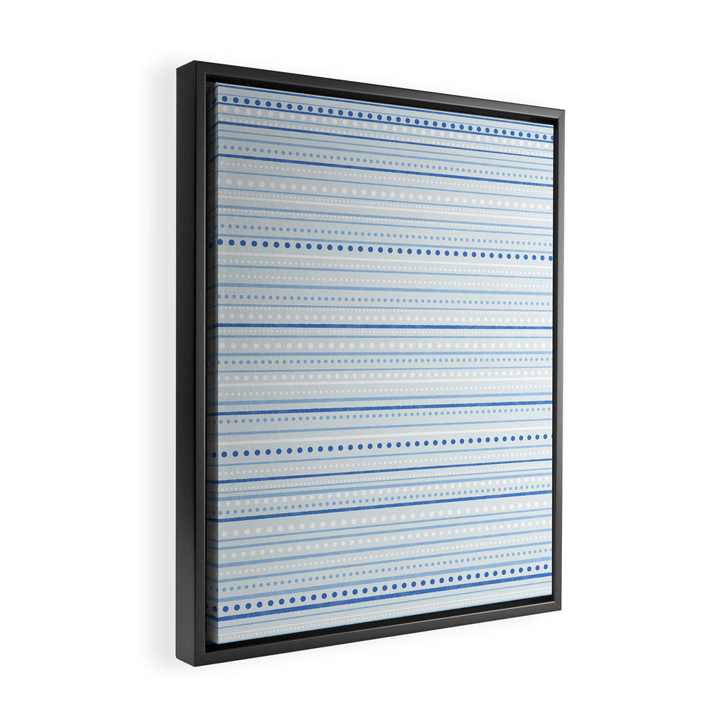 Bamako Textured Stripes and Dots Pattern in Light Blue and White Framed Canvas Print Gallery Image 2