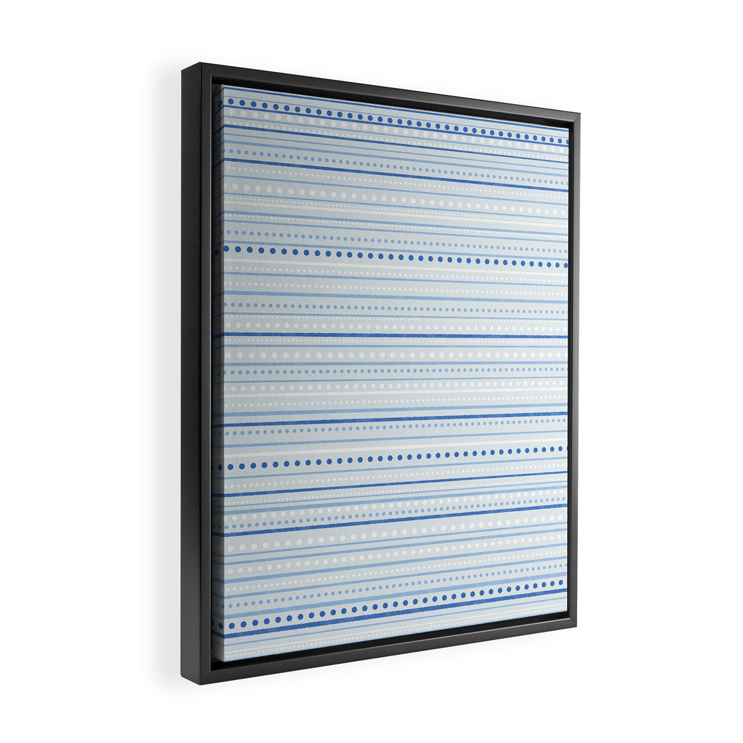 Bamako Textured Stripes and Dots Pattern in Light Blue and White Framed Canvas Print Gallery Image 2