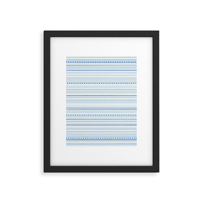 Bamako Textured Stripes and Dots Pattern in Light Blue and White Framed Art Print Gallery Image 1