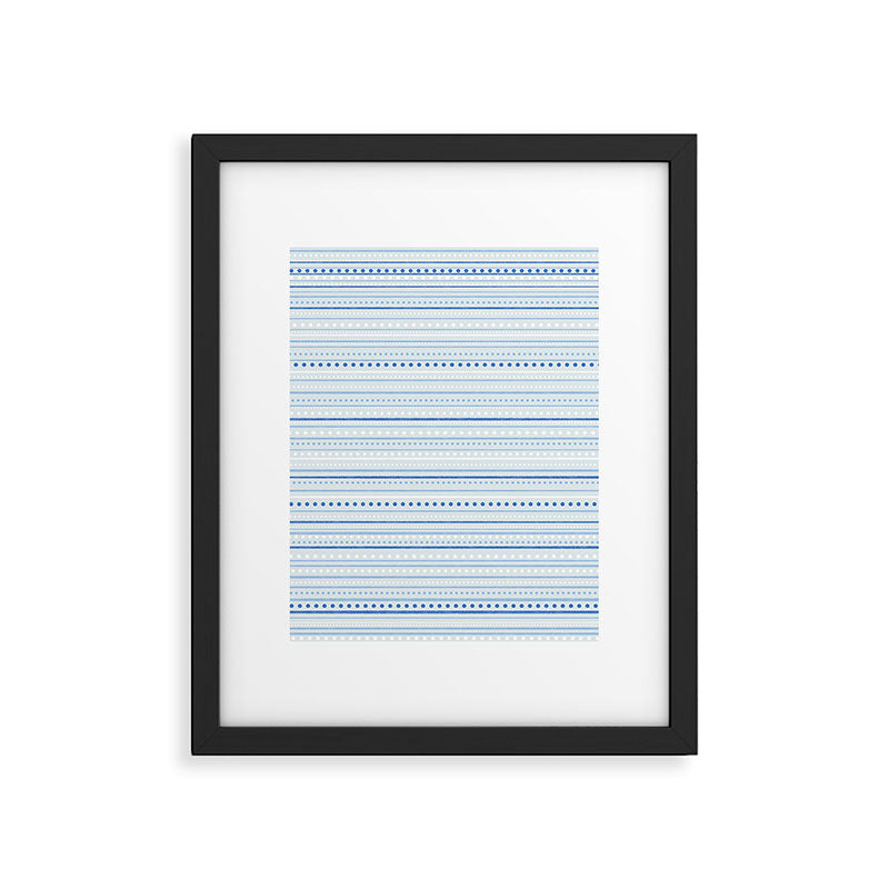 Bamako Textured Stripes and Dots Pattern in Light Blue and White Framed Art Print Gallery Image 6