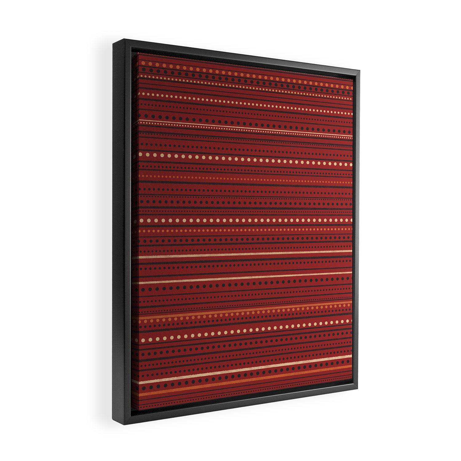 Bamako Textured Stripes and Dots Pattern Maroon Rust Black Orange Framed Canvas Print Gallery Image 2