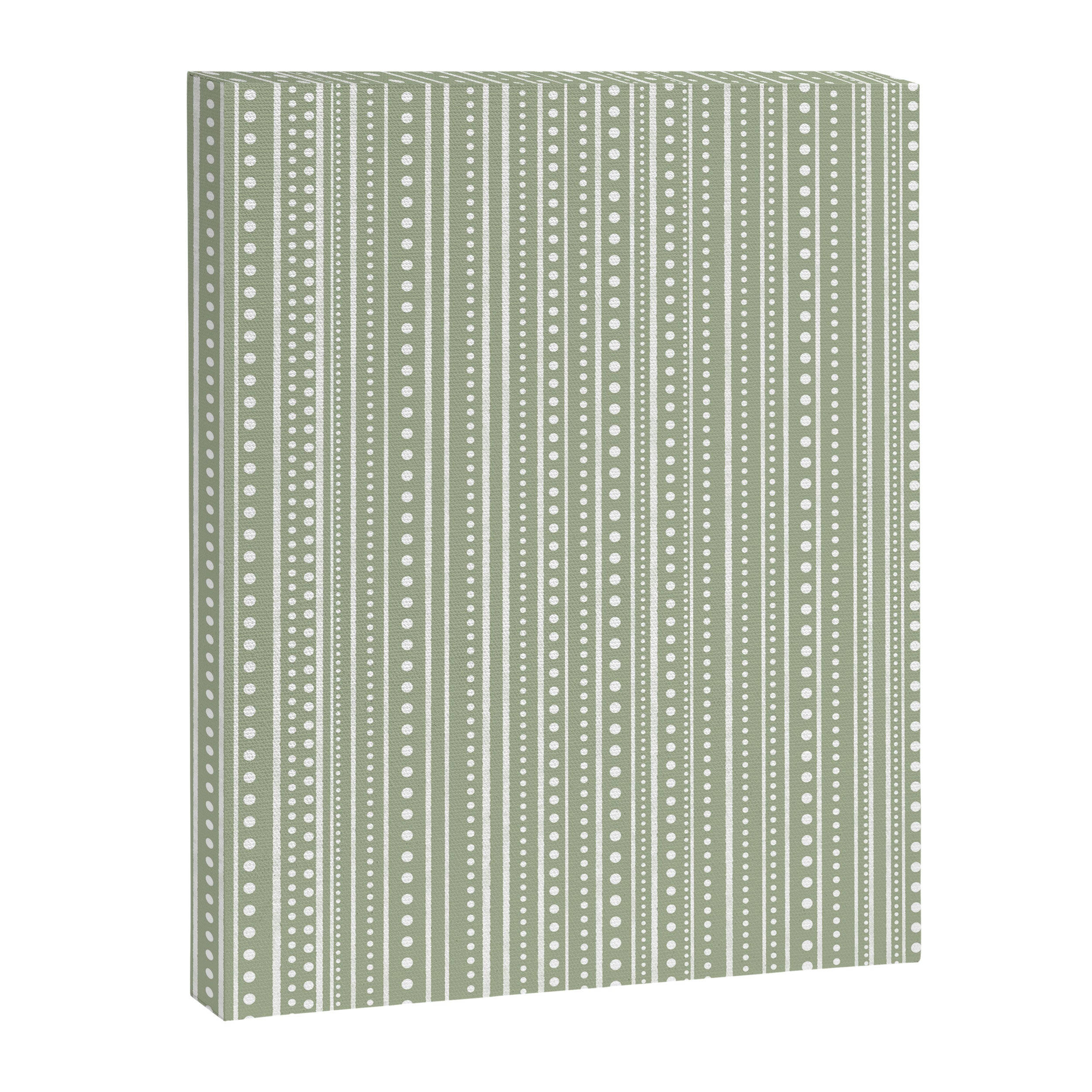 Bamako Textured Stripes and Dots Vertical Pattern in Light Sage Green and White Canvas Print Gallery Image 8