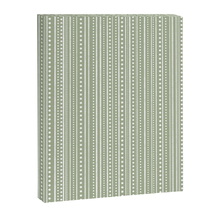 Bamako Textured Stripes and Dots Vertical Pattern in Light Sage Green and White Canvas Print Gallery Image 1
