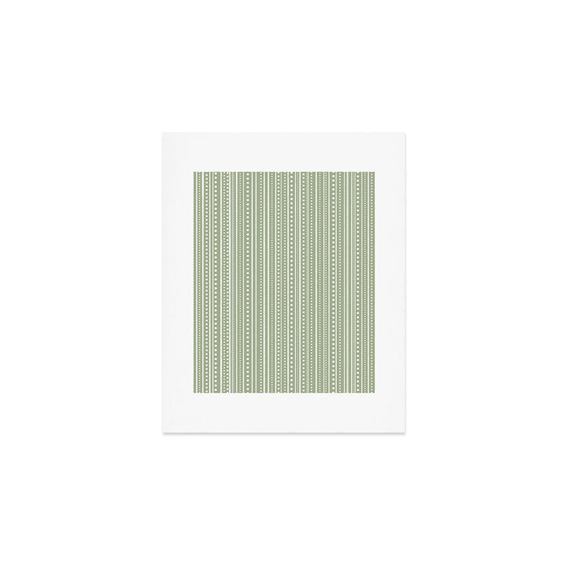 Bamako Textured Stripes and Dots Vertical Pattern in Light Sage Green and White Art Print Gallery Image 1