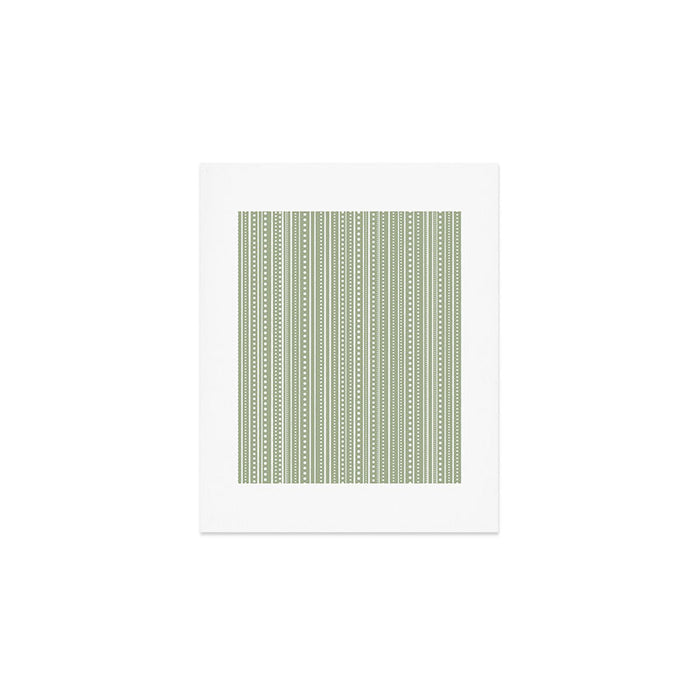 Bamako Textured Stripes and Dots Vertical Pattern in Light Sage Green and White Art Print Gallery Image 1