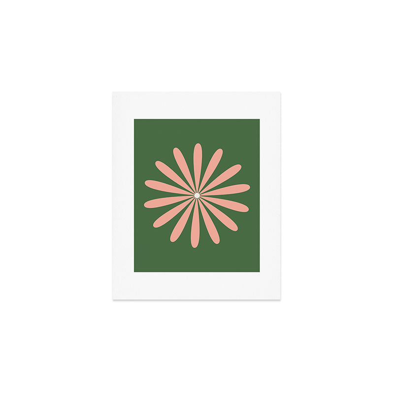 Big Daisy Retro Minimalism in Blush and Green Art Print Gallery Image 1