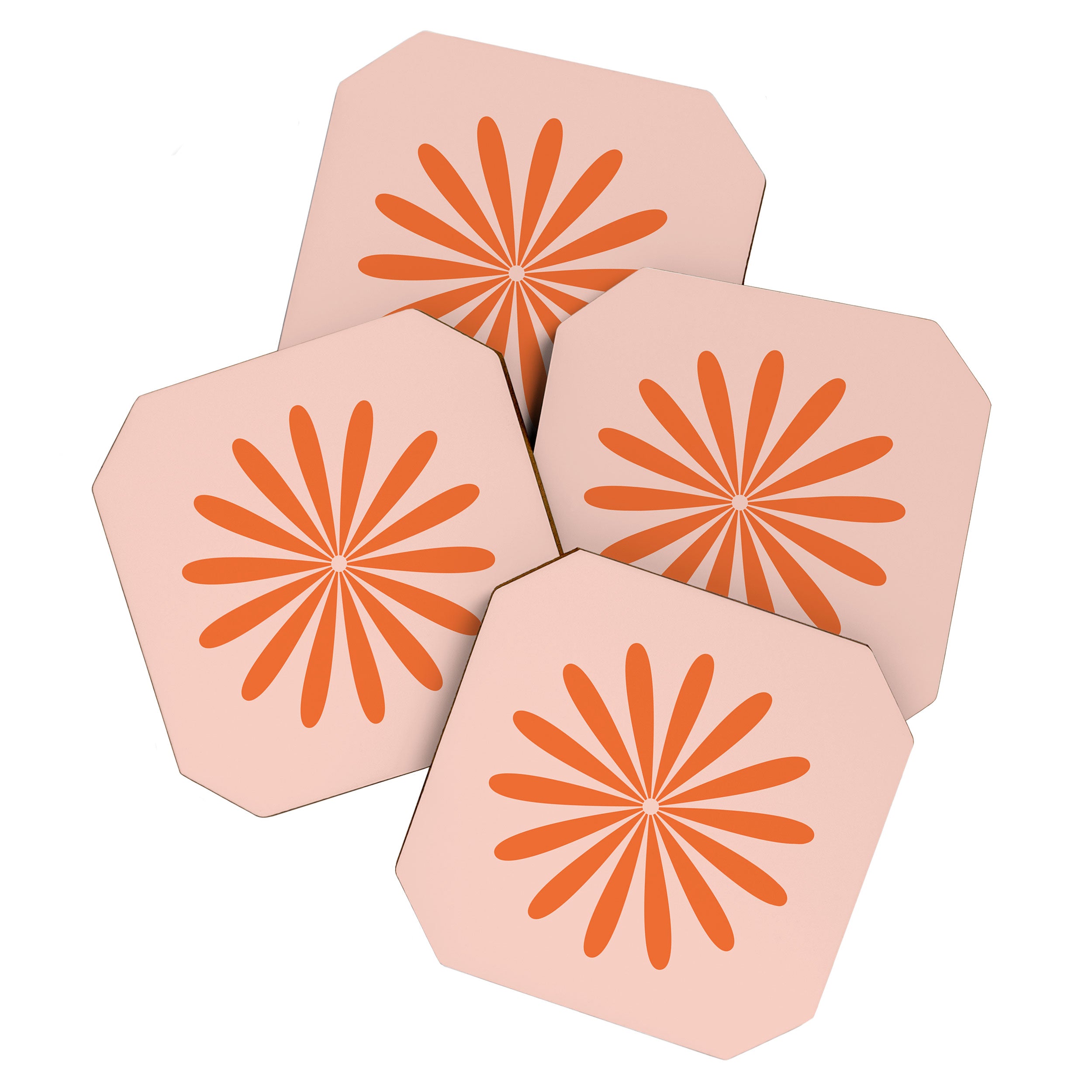 Big Daisy Retro Minimalism in Pale Blush Pink and Orange Coaster Gallery Image 1