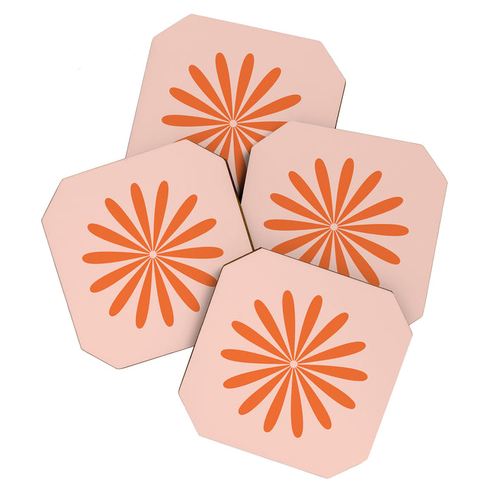 Big Daisy Retro Minimalism in Pale Blush Pink and Orange Coaster Gallery Image 1