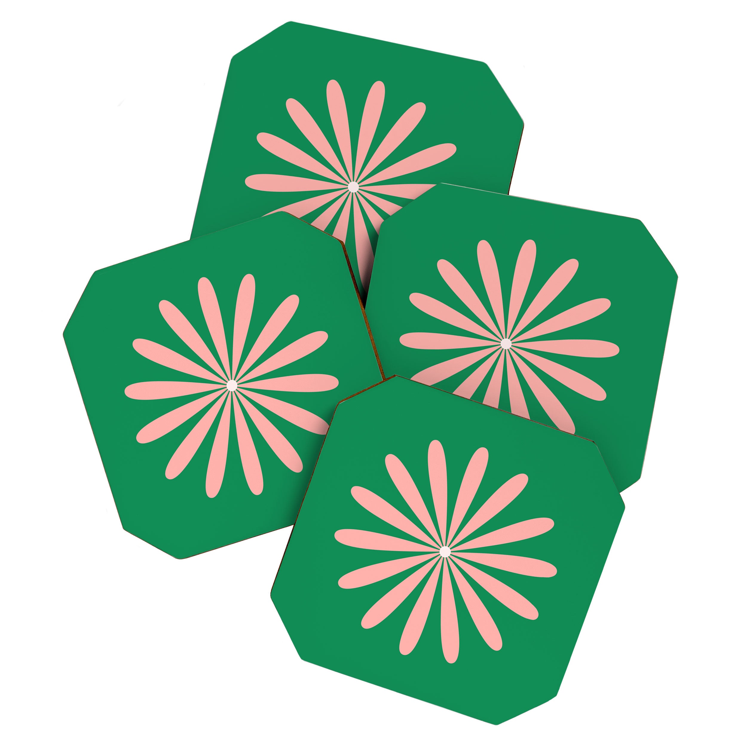 Big Daisy Retro Minimalism in Pink and Bright Green Coaster Gallery Image 1