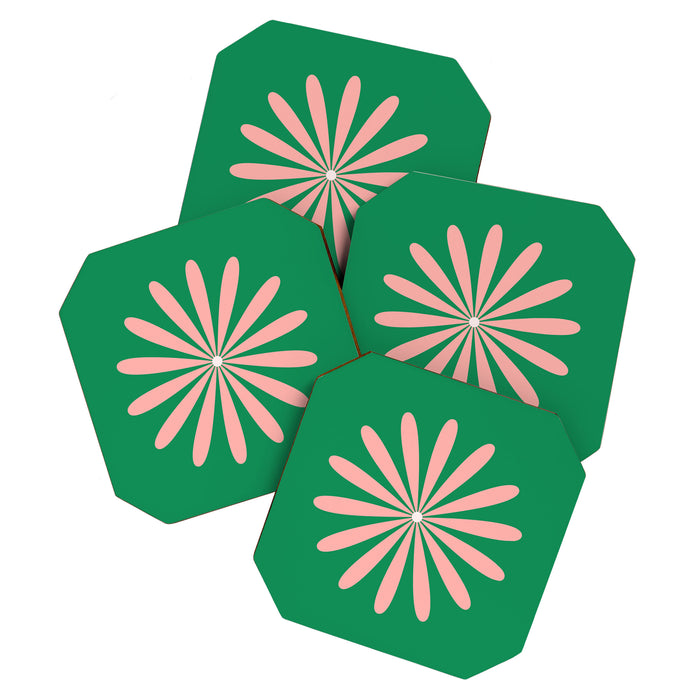 Big Daisy Retro Minimalism in Pink and Bright Green Coaster Gallery Image 1