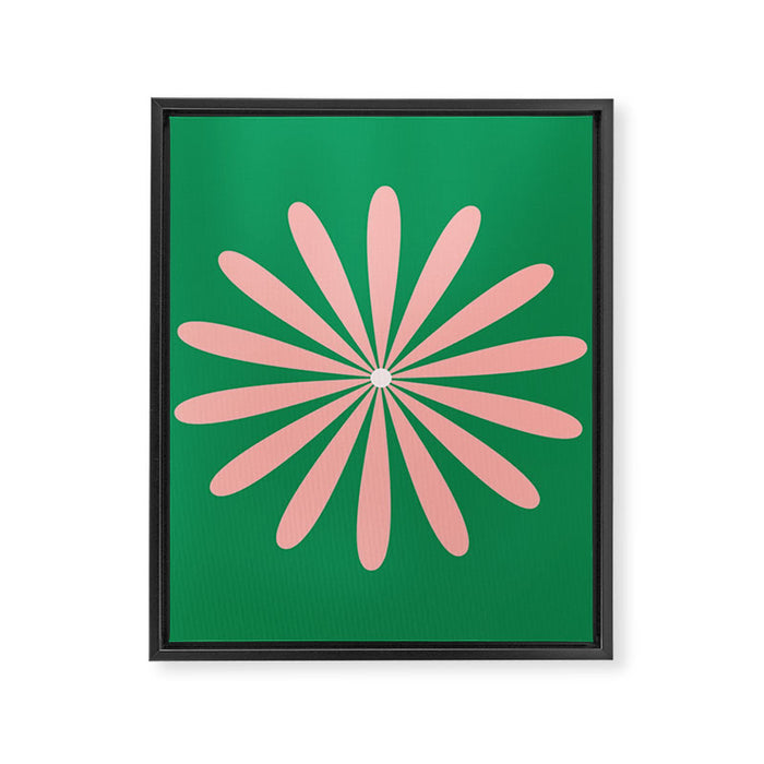 Big Daisy Retro Minimalism in Pink and Bright Green Framed Canvas Print Gallery Image 1