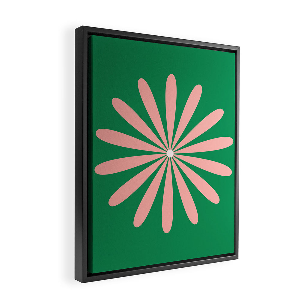 Big Daisy Retro Minimalism in Pink and Bright Green Framed Canvas Print Gallery Image 2