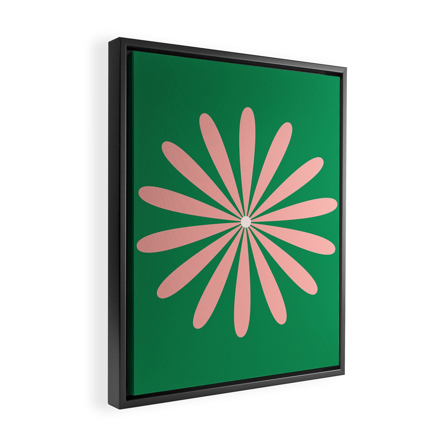 Big Daisy Retro Minimalism in Pink and Bright Green Framed Canvas Print Gallery Image 2