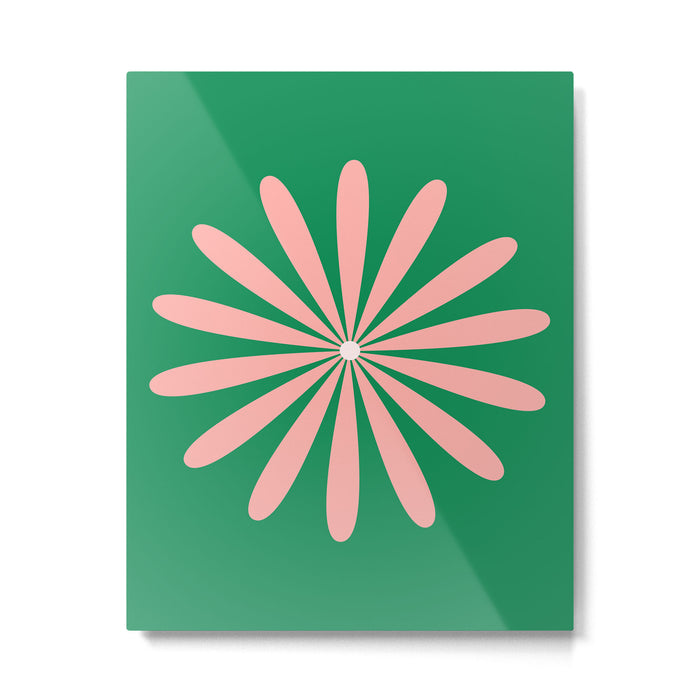 Big Daisy Retro Minimalism in Pink and Bright Green Metal Print Gallery Image 1