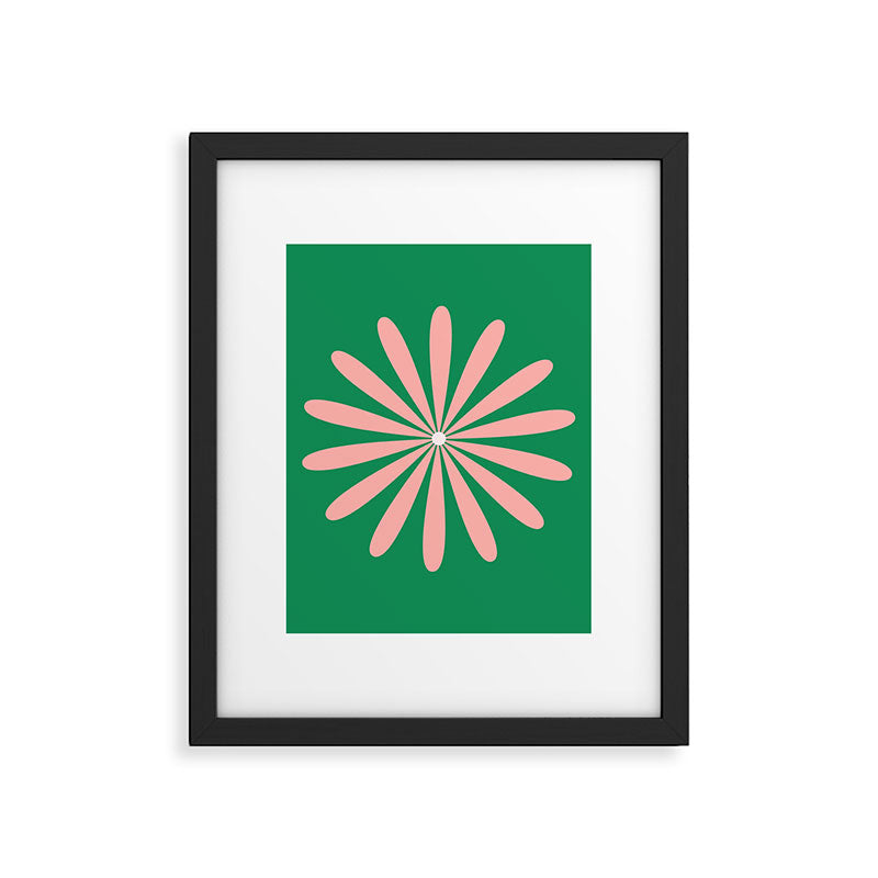Big Daisy Retro Minimalism in Pink and Bright Green Framed Art Print Gallery Image 6