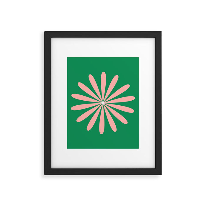 Big Daisy Retro Minimalism in Pink and Bright Green Framed Art Print Gallery Image 1