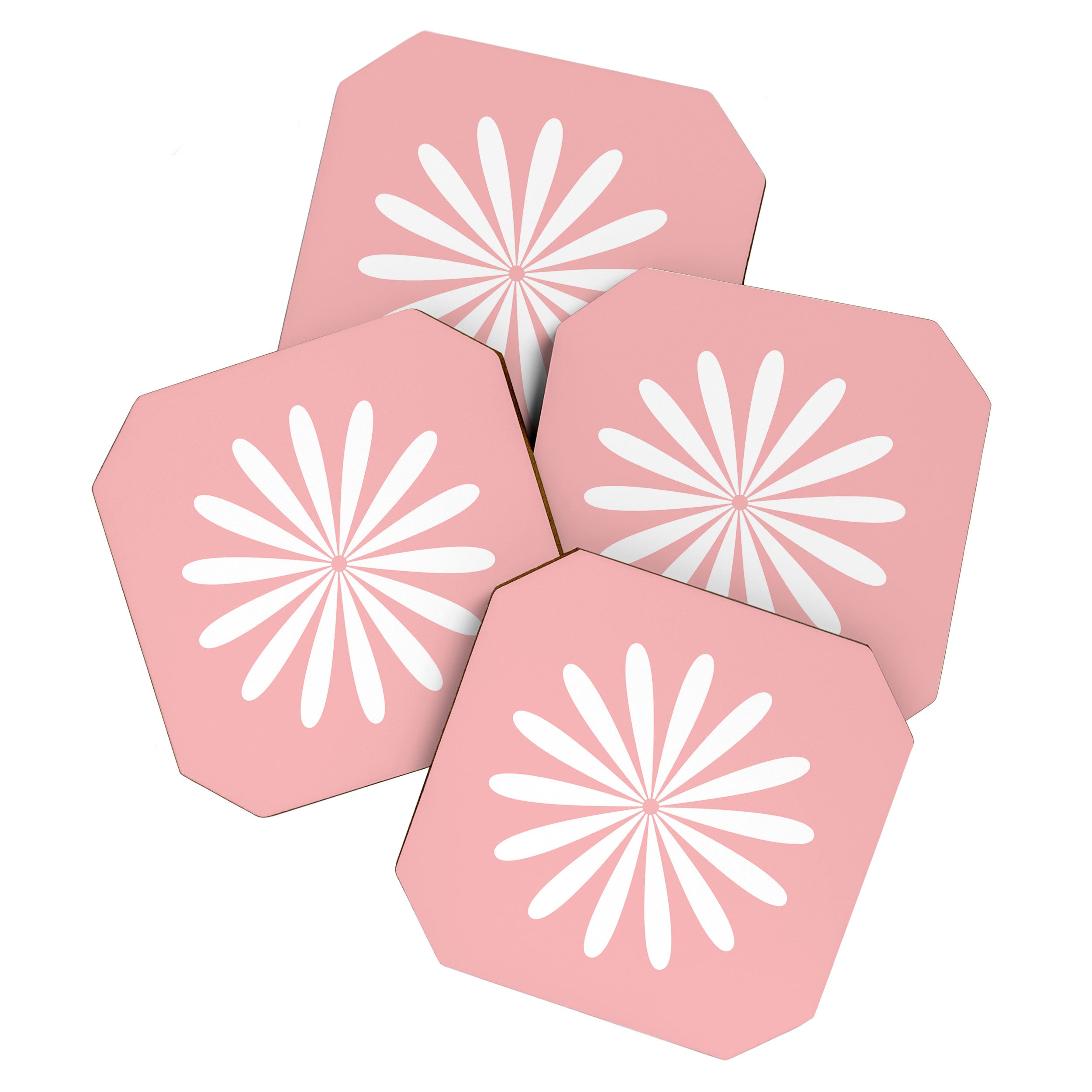 Big Daisy Retro Minimalism in Pink and White Coaster Gallery Image 1