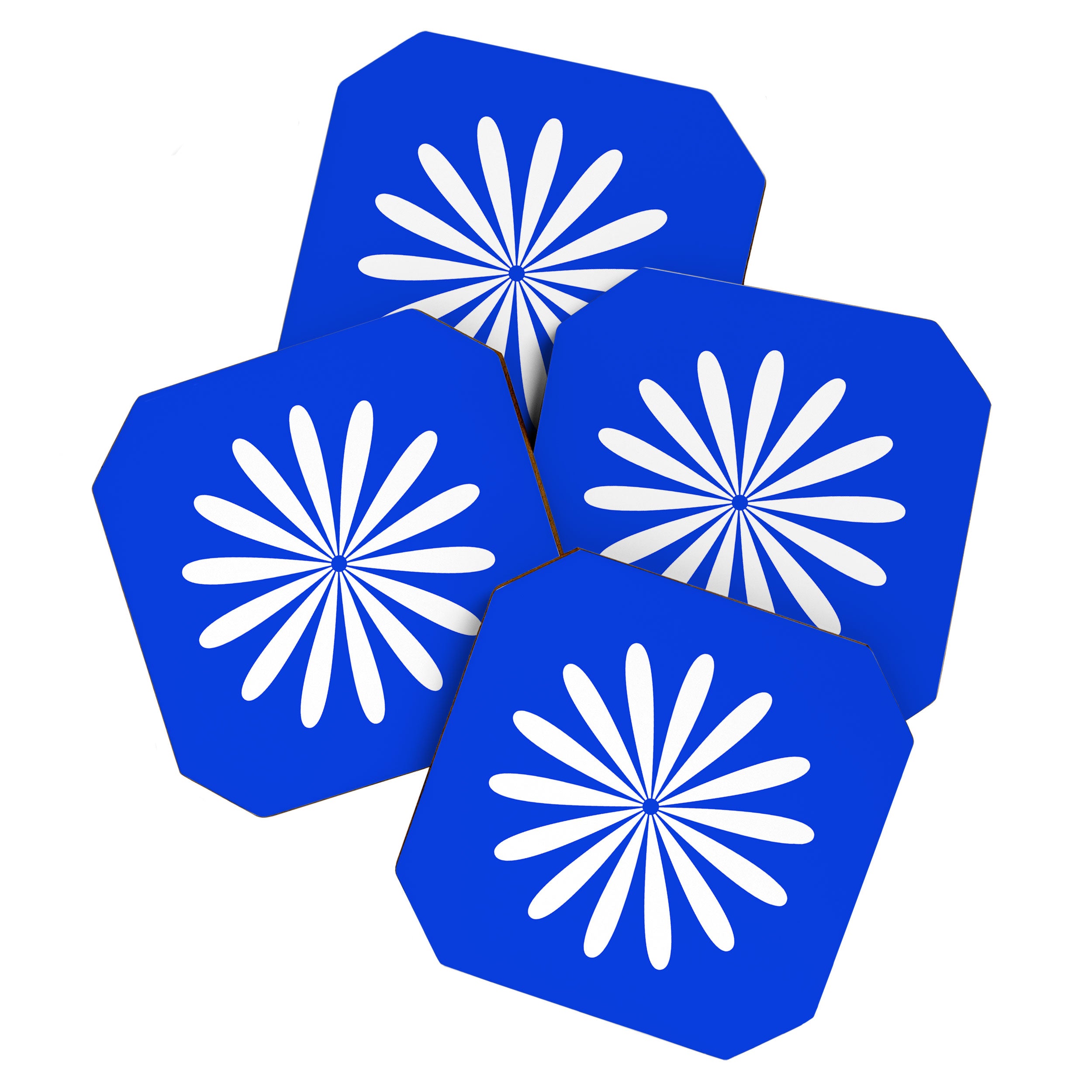 Big Daisy Retro Minimalism in Royal Blue and White Coaster Gallery Image 1