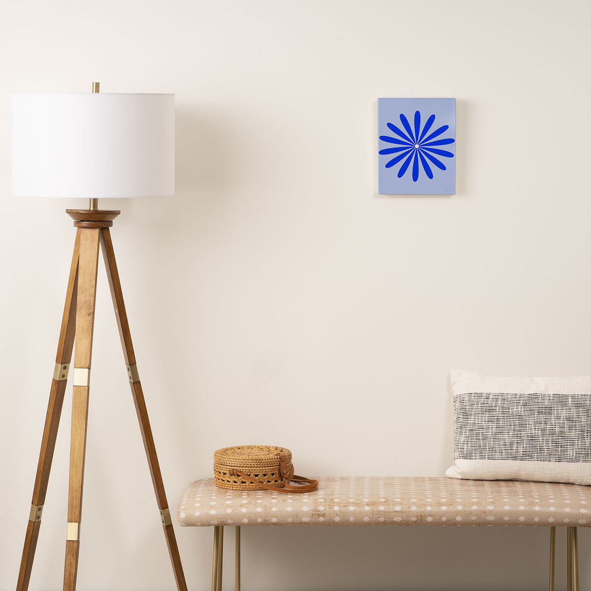 Big Daisy Retro Minimalism in Royal Blue, White, and Light Blue Canvas Print Gallery Image 2
