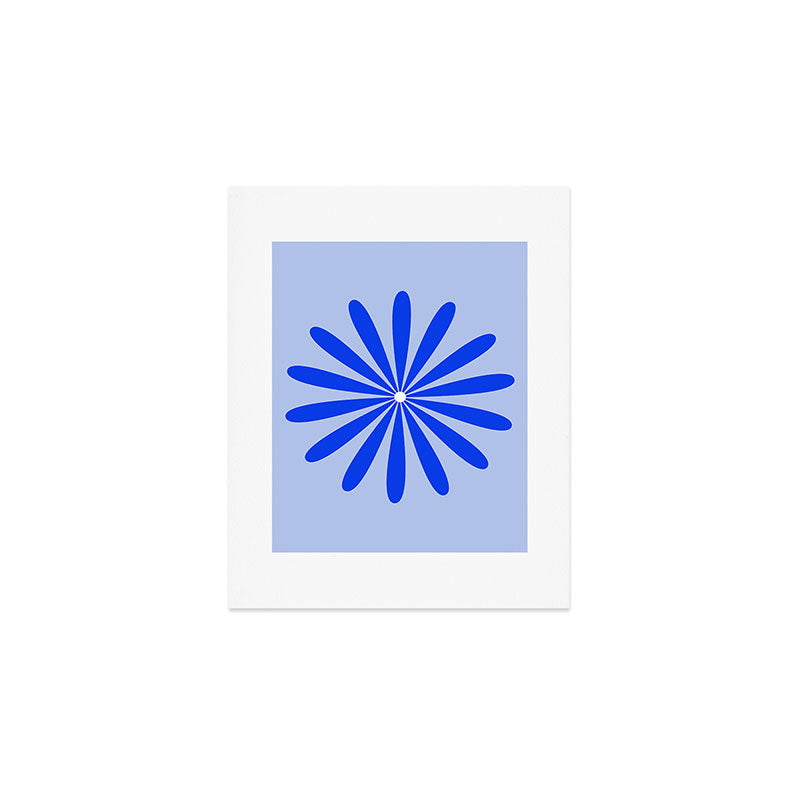 Big Daisy Retro Minimalism in Royal Blue, White, and Light Blue Art Print Gallery Image 1