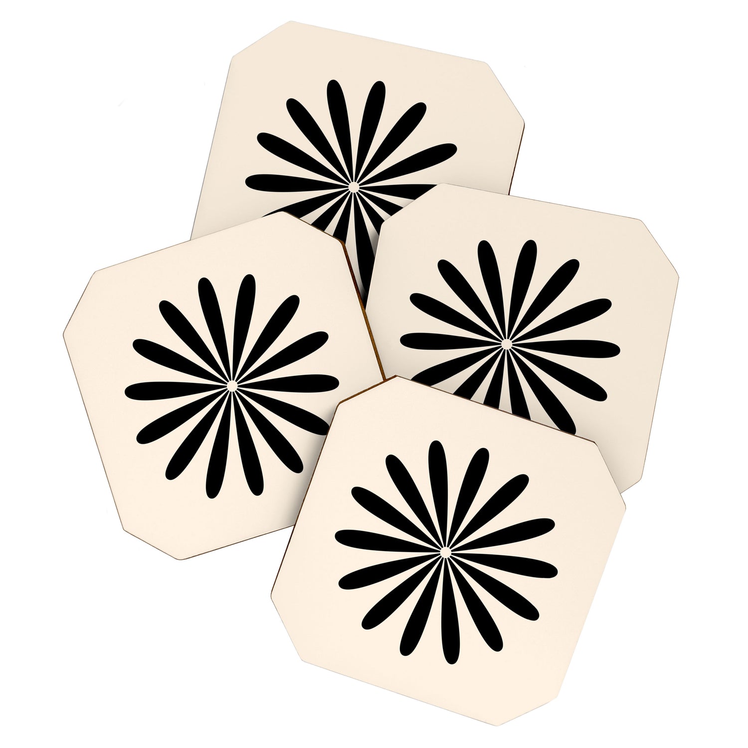 Big Daisy Retro Minimalist Black and Almond Cream Coaster Gallery Image 1