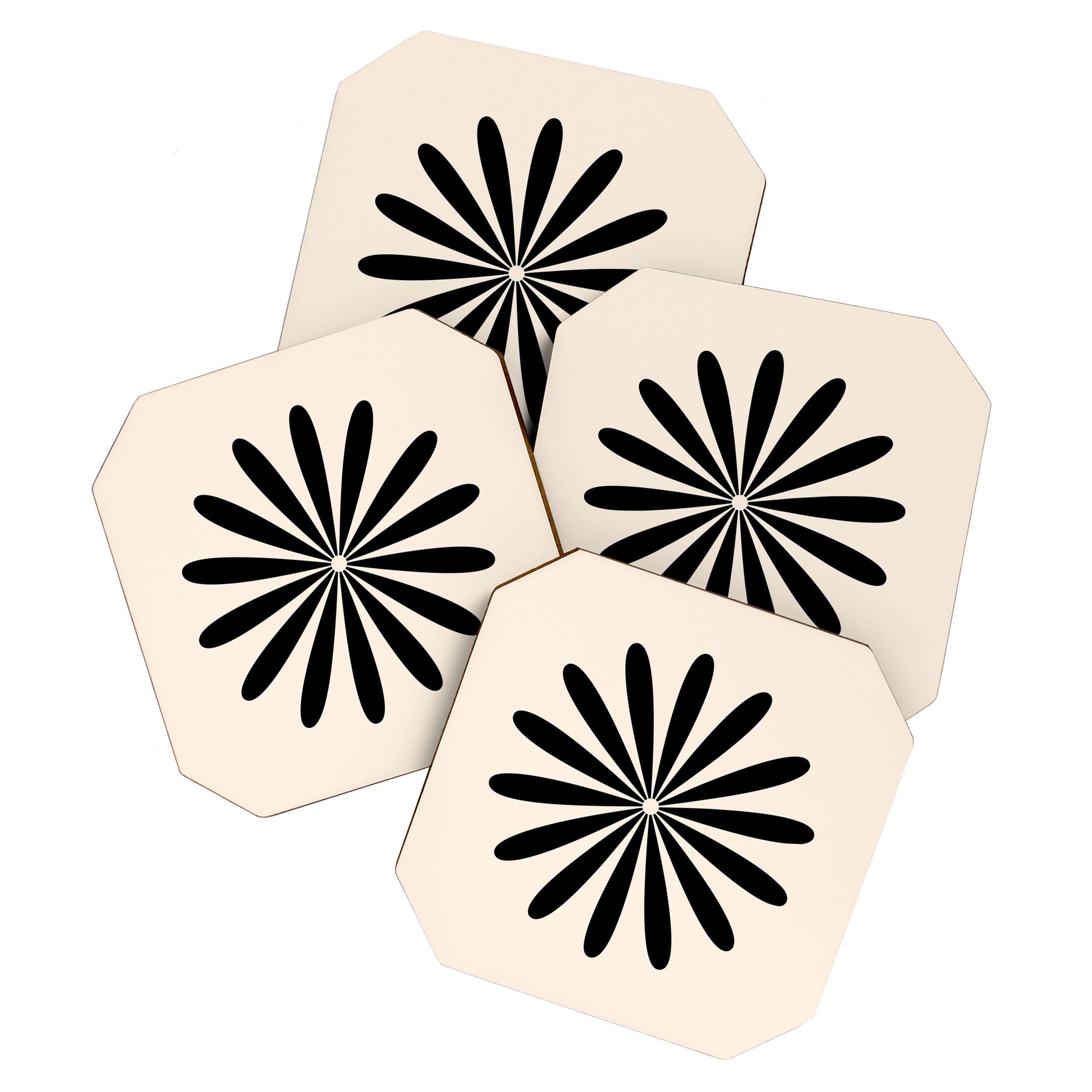Big Daisy Retro Minimalist Black and Almond Cream Coaster Gallery Image 1