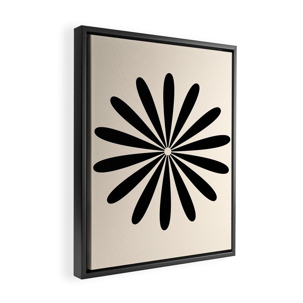Big Daisy Retro Minimalist Black and Almond Cream Framed Canvas Print Gallery Image 2