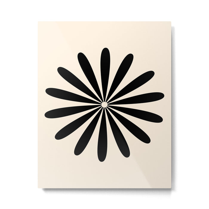 Big Daisy Retro Minimalist Black and Almond Cream Metal Print Gallery Image 1