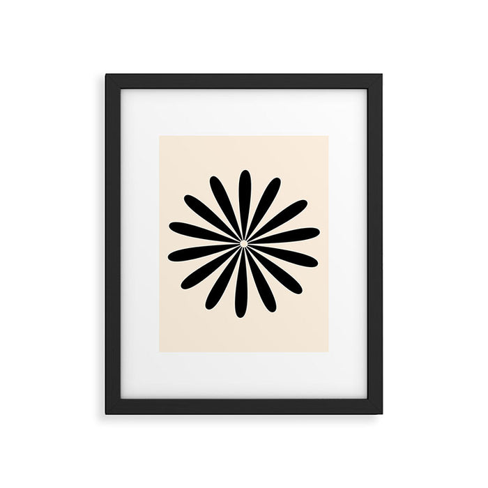 Big Daisy Retro Minimalist Black and Almond Cream Framed Art Print Gallery Image 1