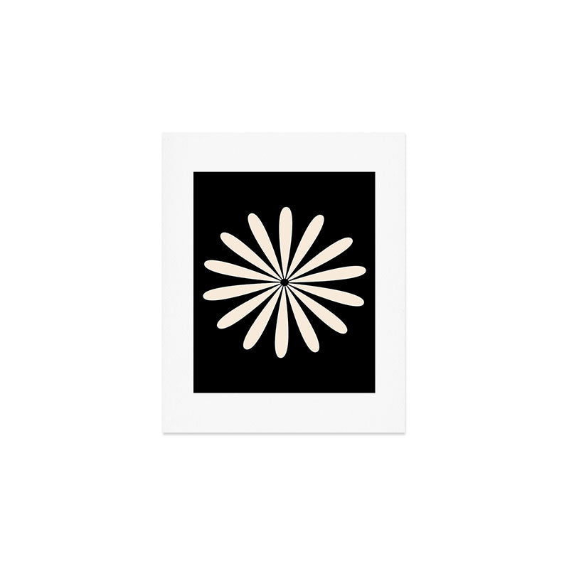 Big Daisy Retro Minimalist Flower Black and Almond Cream Art Print Gallery Image 1