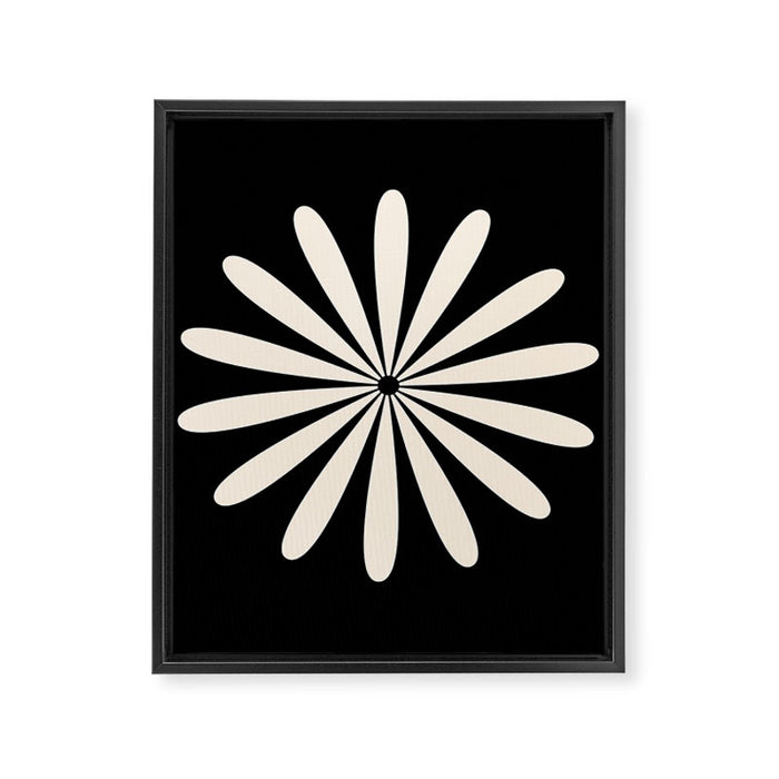Big Daisy Retro Minimalist Flower Black and Almond Cream Framed Canvas Print Gallery Image 1