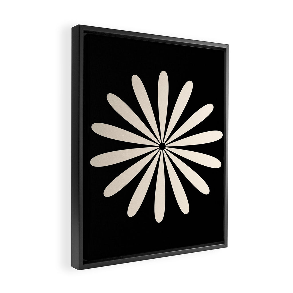 Big Daisy Retro Minimalist Flower Black and Almond Cream Framed Canvas Print Gallery Image 2