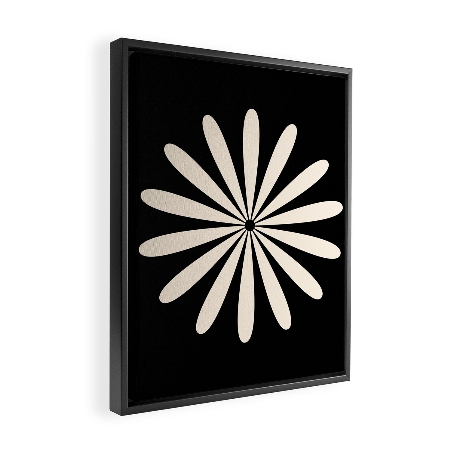 Big Daisy Retro Minimalist Flower Black and Almond Cream Framed Canvas Print Gallery Image 2