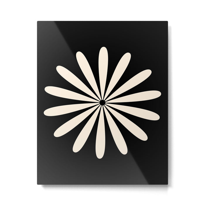 Big Daisy Retro Minimalist Flower Black and Almond Cream Metal Print Gallery Image 1