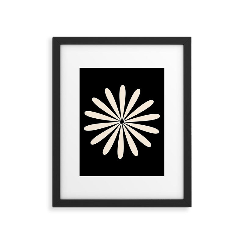 Big Daisy Retro Minimalist Flower Black and Almond Cream Framed Art Print Gallery Image 6