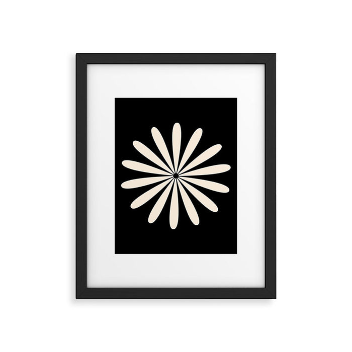 Big Daisy Retro Minimalist Flower Black and Almond Cream Framed Art Print Gallery Image 1