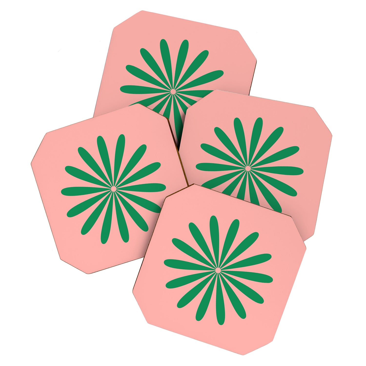 Big Daisy Retro Minimalist Flower Pink and Green Coaster Gallery Image 1