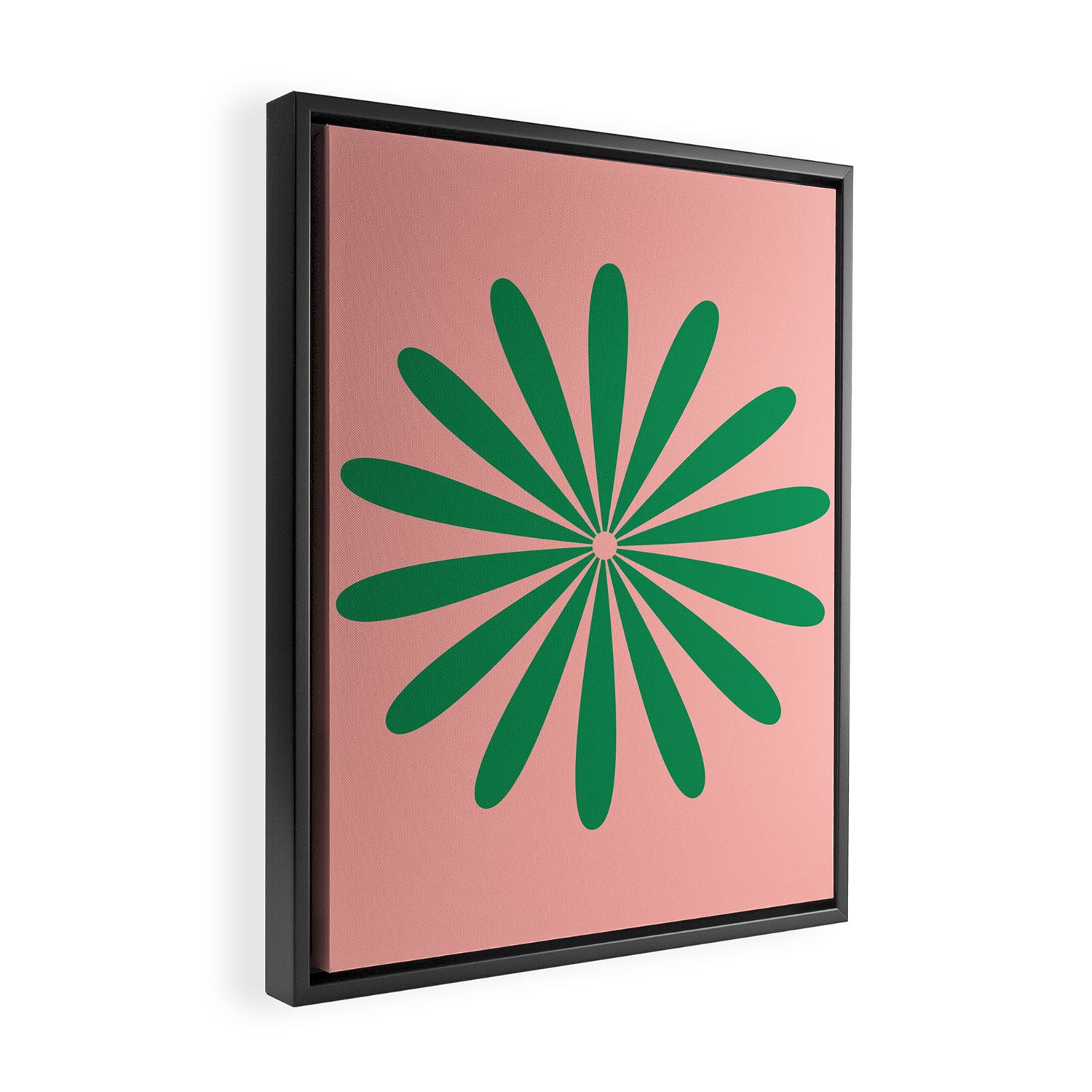 Big Daisy Retro Minimalist Flower Pink and Green Framed Canvas Print Gallery Image 2