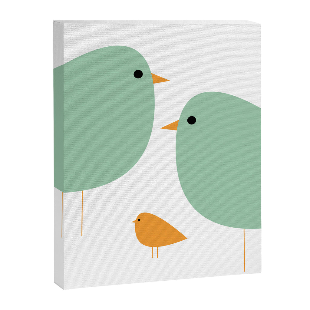 Bird Family in Celadon and Mustard on White. Minimalist Midcentury Scandinavian Canvas Print Gallery Image 8