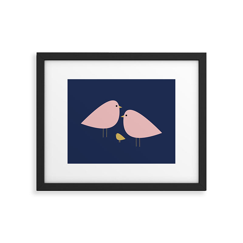Bird Family in Pink, Navy Blue, and Mustard -  Minimalist Scandinavian Mid-Century Modern Design Framed Art Print Gallery Image 5