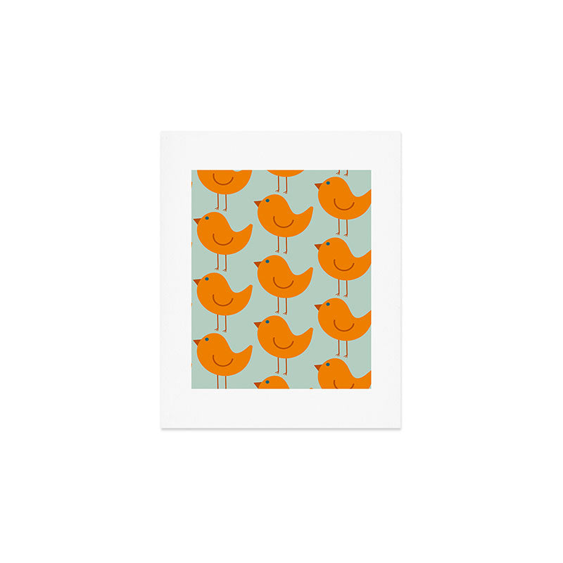 Birdies - Cute Bird Pattern in Orange, Rust, and Light Aqua Art Print Gallery Image 1