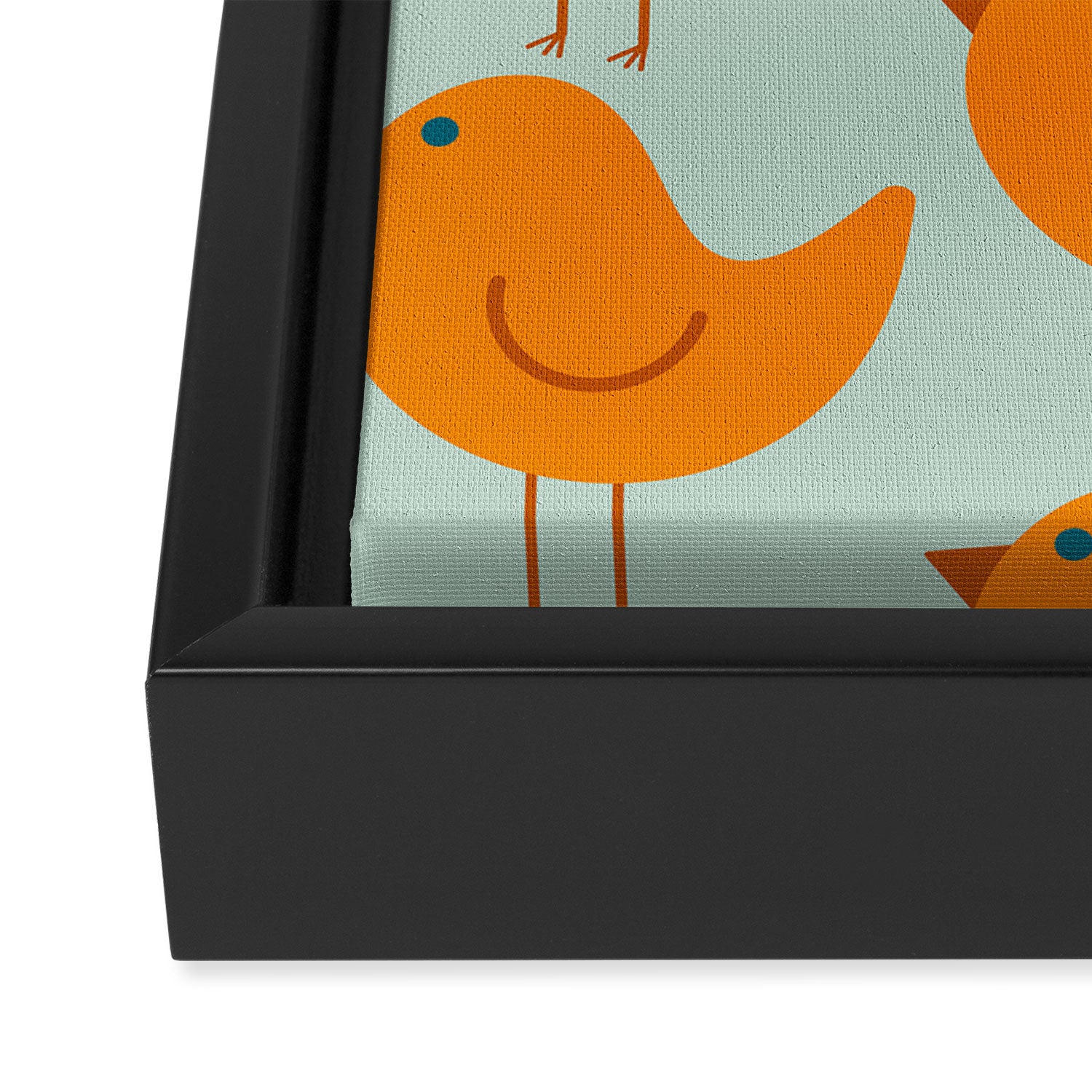 Birdies - Cute Bird Pattern in Orange, Rust, and Light Aqua Framed Canvas Print Gallery Image 3
