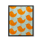 Birdies - Cute Bird Pattern in Orange, Rust, and Light Aqua Framed Canvas Print Gallery Image 8