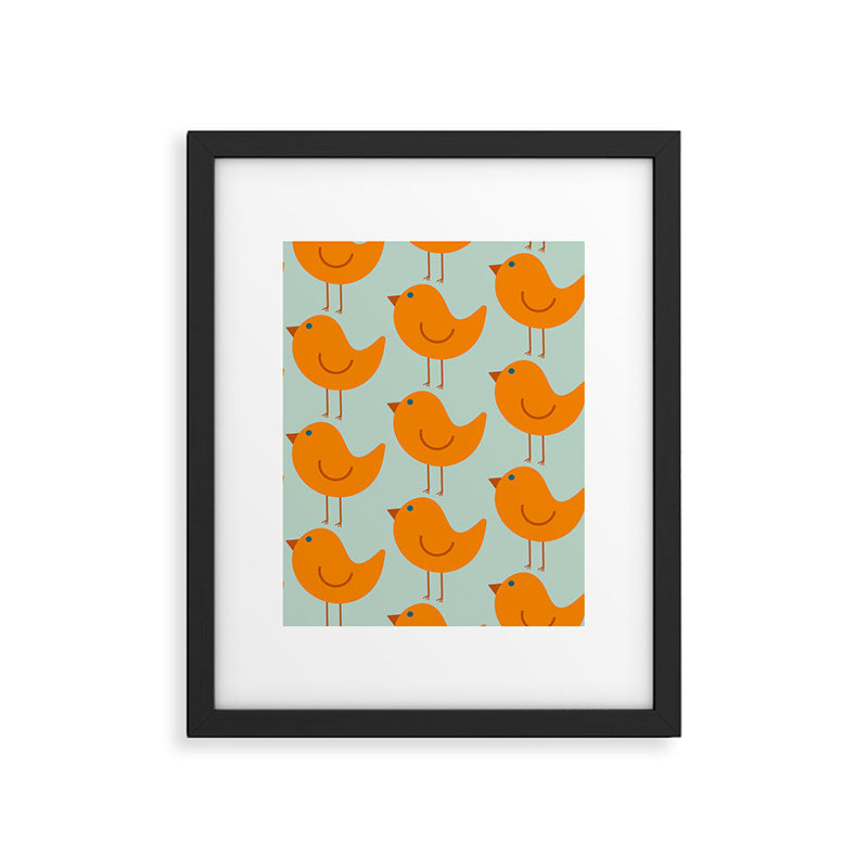 Birdies - Cute Bird Pattern in Orange, Rust, and Light Aqua Framed Art Print Gallery Image 6