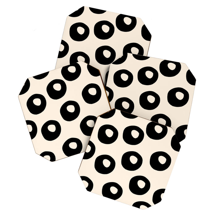 Black and Almond Cream Quark Dots Contemporary Modern Pattern Coaster Gallery Image 1