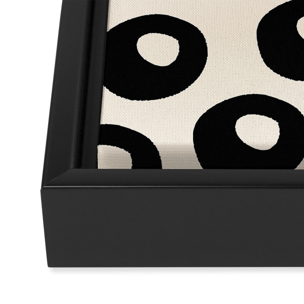 Black and Almond Cream Quark Dots Contemporary Modern Pattern Framed Canvas Print Gallery Image 3