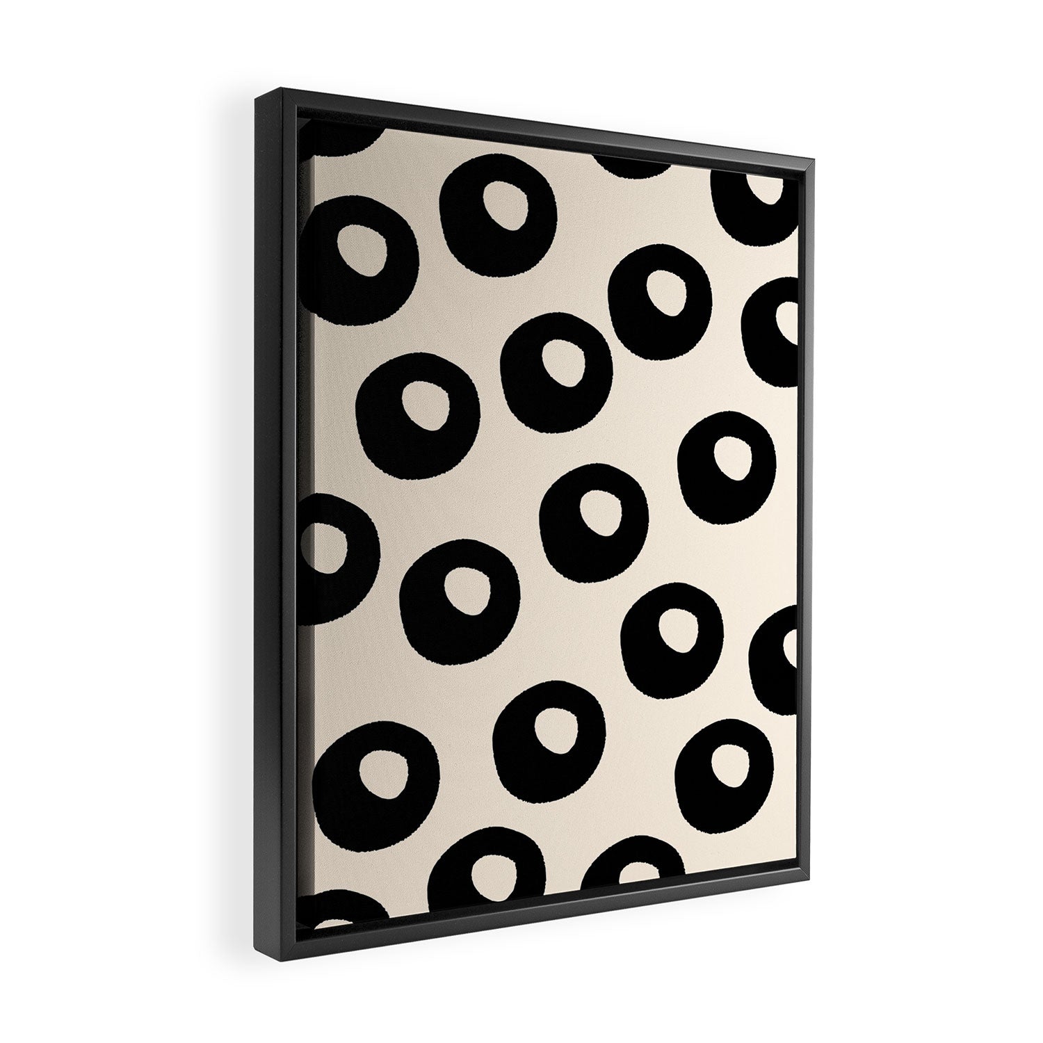 Black and Almond Cream Quark Dots Contemporary Modern Pattern Framed Canvas Print Gallery Image 2